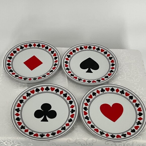 Cards Themed Porcelain Dessert Plates Set Of 4 By I.‎ Godinger & Co. - Picture 1 of 9